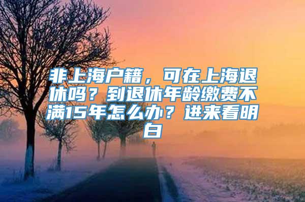 非上海户籍，可在上海退休吗？到退休年龄缴费不满15年怎么办？进来看明白→