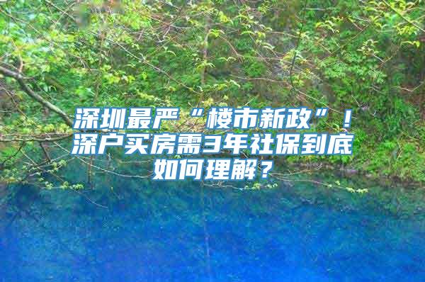 深圳最严“楼市新政”！深户买房需3年社保到底如何理解？