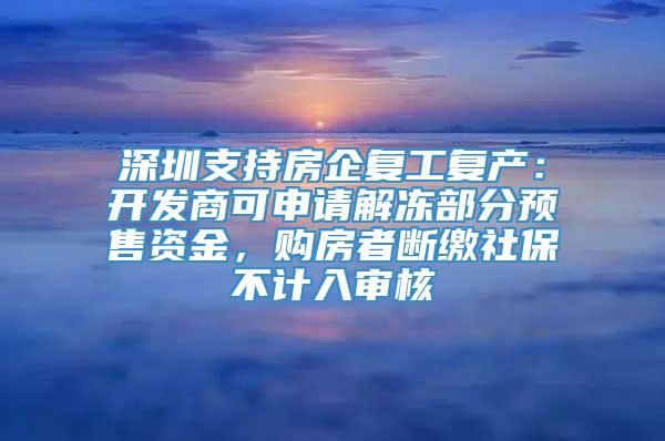 深圳支持房企复工复产：开发商可申请解冻部分预售资金，购房者断缴社保不计入审核