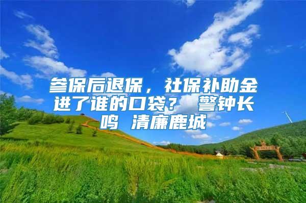 参保后退保，社保补助金进了谁的口袋？ 警钟长鸣 清廉鹿城