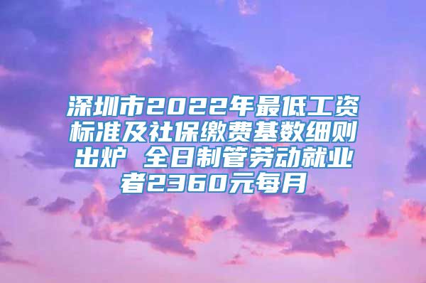 深圳市2022年最低工资标准及社保缴费基数细则出炉 全日制管劳动就业者2360元每月