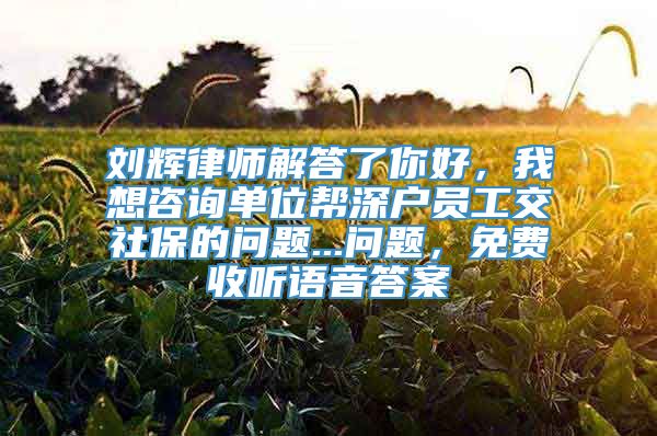 刘辉律师解答了你好，我想咨询单位帮深户员工交社保的问题...问题，免费收听语音答案