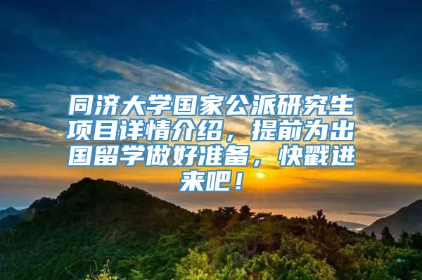 同济大学国家公派研究生项目详情介绍，提前为出国留学做好准备，快戳进来吧！