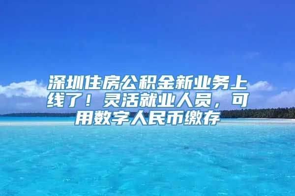 深圳住房公积金新业务上线了！灵活就业人员，可用数字人民币缴存