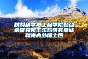 材料科学与工程学院轻合金研究所王乐耘研究员诚聘海内外博士后