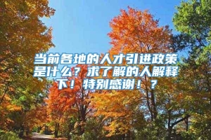 当前各地的人才引进政策是什么？求了解的人解释下！特别感谢！？