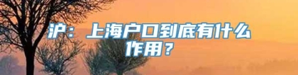 沪：上海户口到底有什么作用？