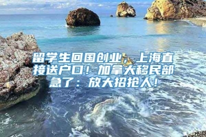 留学生回国创业，上海直接送户口！加拿大移民部急了：放大招抢人！