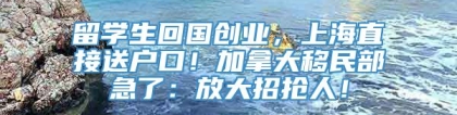 留学生回国创业，上海直接送户口！加拿大移民部急了：放大招抢人！