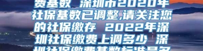 2020年深圳最低社保缴费基数 深圳市2020年社保基数已调整,请关注您的社保缴存 2022年深圳社保缴费上调多少 深圳社保缴费基数标准是多少