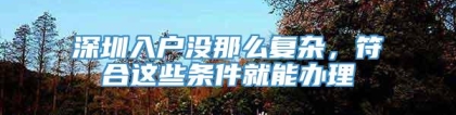 深圳入户没那么复杂，符合这些条件就能办理