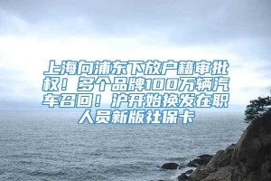 上海向浦东下放户籍审批权！多个品牌100万辆汽车召回！沪开始换发在职人员新版社保卡