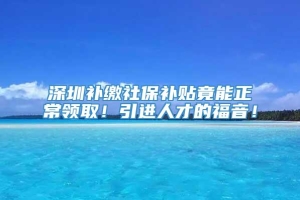 深圳补缴社保补贴竟能正常领取！引进人才的福音！