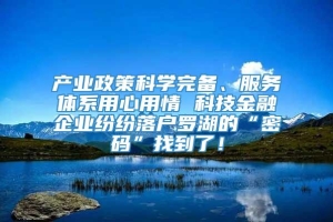 产业政策科学完备、服务体系用心用情 科技金融企业纷纷落户罗湖的“密码”找到了！