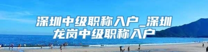 深圳中级职称入户_深圳龙岗中级职称入户