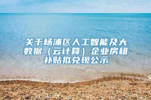 关于杨浦区人工智能及大数据（云计算）企业房租补贴拟兑现公示