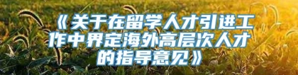 《关于在留学人才引进工作中界定海外高层次人才的指导意见》